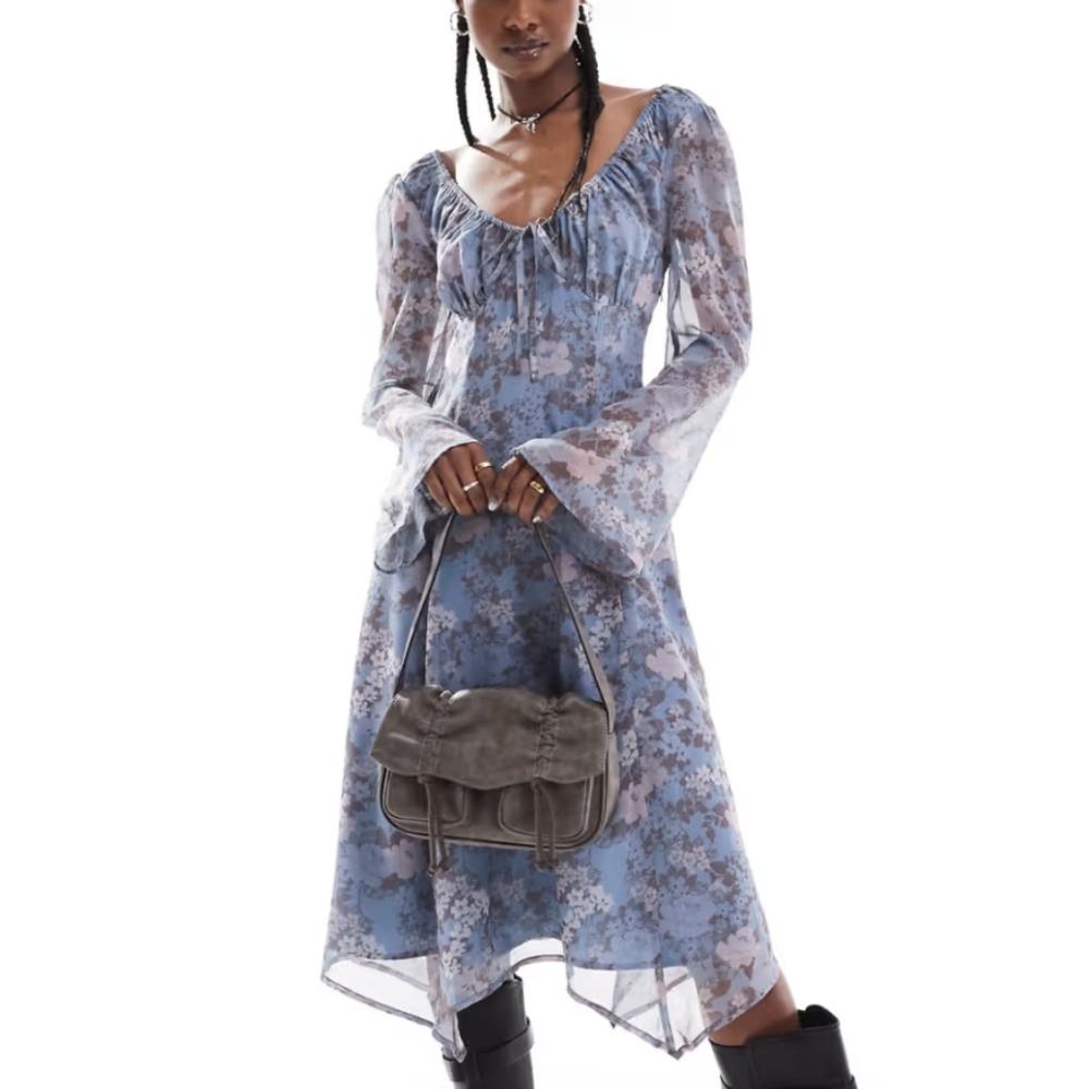 Reclaimed Vintage midi long sleeve tea dress in floral print 8